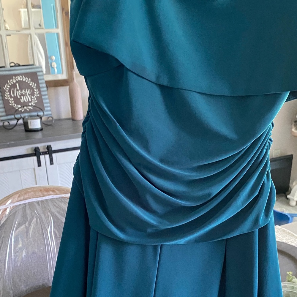 R&M Richards Teal Formal Jumpsuit with Embellished Straps. - Picture 3 of 5